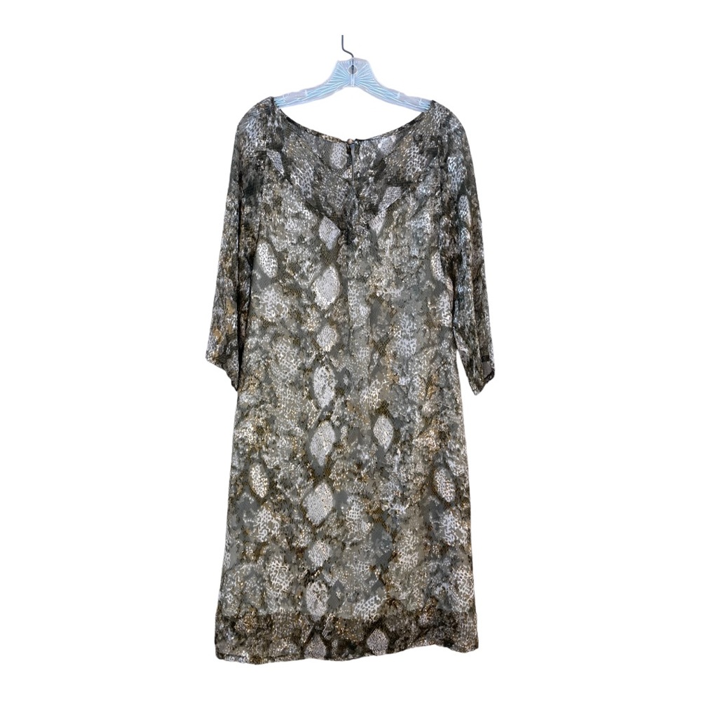 James Reva Women's Flowy Python Print 3/4 Sleeve Shift Dress Sz M
